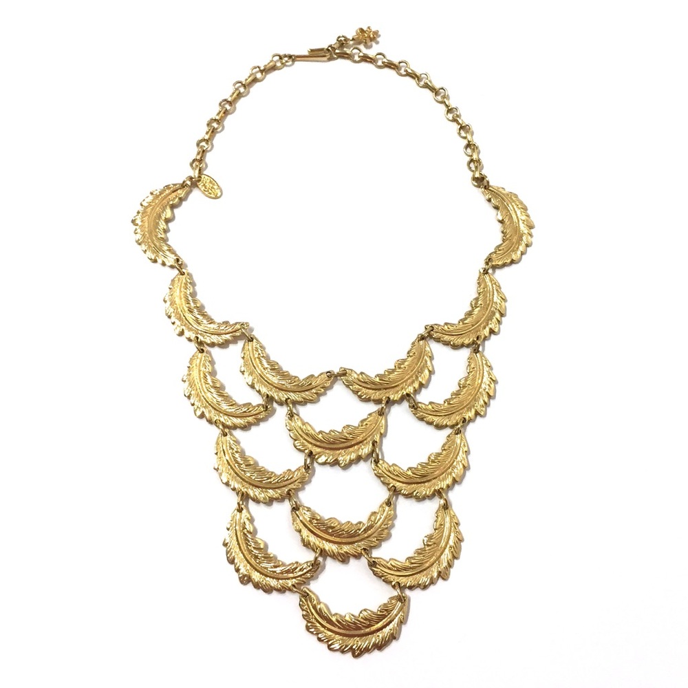 Vintage Vendome Gold Feathers Bib Necklace